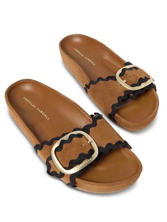 Loeffler Randall Shoes - Loeffler Randall Iris Buckled Ric-Rac Slide Sandals - Cacao Brown Suede 9.5